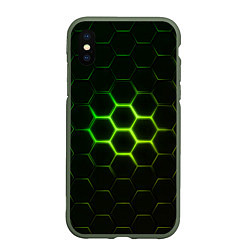 Чехол iPhone XS Max матовый НЕОНОВОЕ СВЕЧЕНИЕ ИЗ ПОД ПЛИТ, цвет: 3D-темно-зеленый