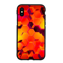 Чехол iPhone XS Max матовый НЕОНОВЫЕ ГРАДИЕНТНЫЕ 3D гексаэдры, цвет: 3D-черный