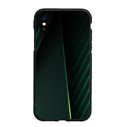 Чехол iPhone XS Max матовый Зеленые 3D полосы со свечением, цвет: 3D-черный