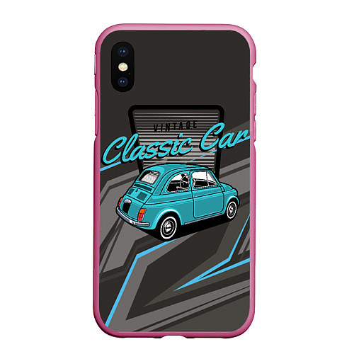 Чехол iPhone XS Max матовый Classic blue retro car / 3D-Малиновый – фото 1