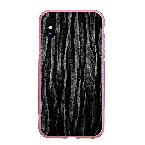 Чехол iPhone XS Max матовый Полосы чорные серые роизвольные random black strip / 3D-Розовый – фото 1