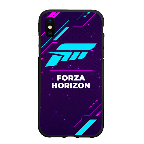 Чехол iPhone XS Max матовый Символ Forza Horizon в неоновых цветах на темном ф / 3D-Черный – фото 1