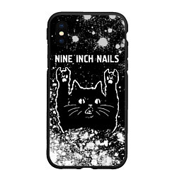 Чехол iPhone XS Max матовый Группа Nine Inch Nails и Рок Кот, цвет: 3D-черный