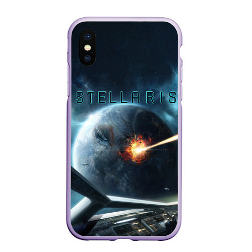 Чехол iPhone XS Max матовый Stellaris взрыв звезды лучом с космического корабл / 3D-Светло-сиреневый – фото 1