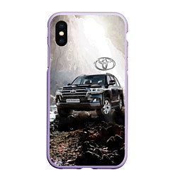 Чехол iPhone XS Max матовый Toyota Land Cruiser 200 в пещере со скальными рису, цвет: 3D-светло-сиреневый