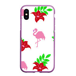 Чехол iPhone XS Max матовый Розовый фламинго с цветами