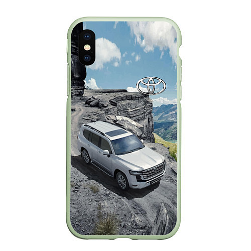 Чехол iPhone XS Max матовый Toyota Land Cruiser 300 Горная дорога / 3D-Салатовый – фото 1