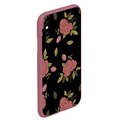 Чехол iPhone XS Max матовый Розовые розы на темном фоне, цвет: 3D-малиновый — фото 2