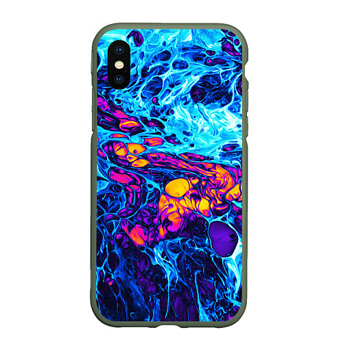 Чехол iPhone XS Max матовый Взрыв Неона Fluid Explosion Неон / 3D-Темно-зеленый – фото 1