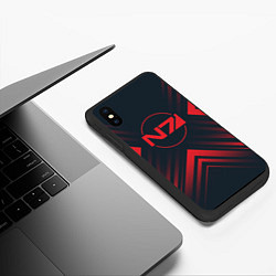 Чехол iPhone XS Max матовый Красный Символ Mass Effect на темном фоне со стрел, цвет: 3D-черный — фото 2