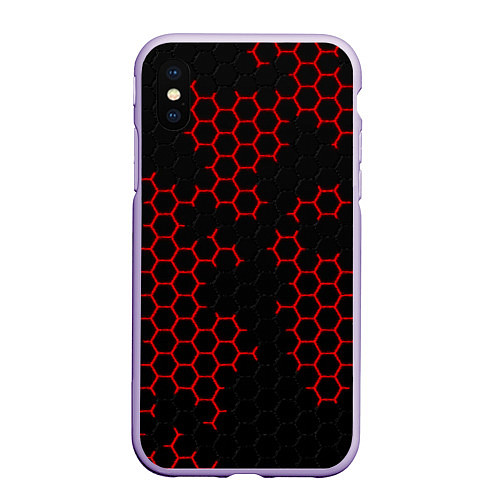 Чехол iPhone XS Max матовый НАНОКОСТЮМ Black and Red Hexagon Гексагоны / 3D-Светло-сиреневый – фото 1
