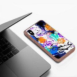 Чехол iPhone XS Max матовый Брызги и мазки разноцветных красок на белом фоне, цвет: 3D-коричневый — фото 2