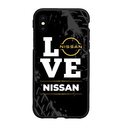 Чехол iPhone XS Max матовый Nissan Love Classic со следами шин на фоне, цвет: 3D-черный