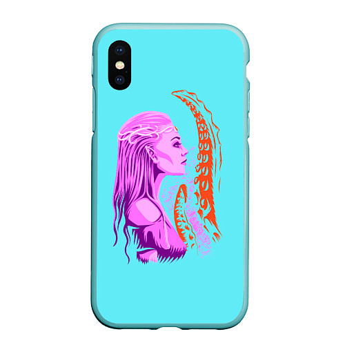 Чехол iPhone XS Max матовый GIRL AND OCTOPUS TENTACLES / 3D-Мятный – фото 1