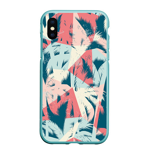 Чехол iPhone XS Max матовый Пальмы Паттерн / 3D-Мятный – фото 1