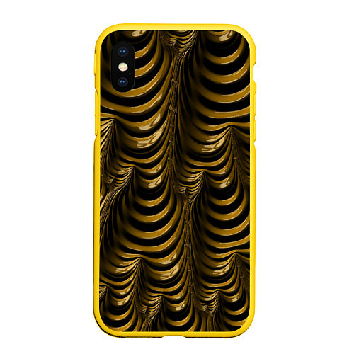 Чехол iPhone XS Max матовый Черная с золотым оптическая иллюзия Абстракция / 3D-Желтый – фото 1