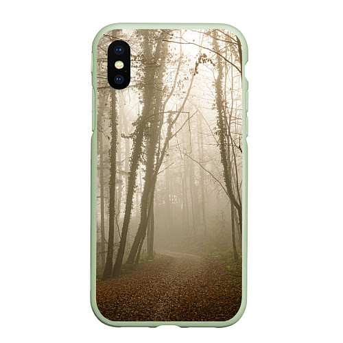 Чехол iPhone XS Max матовый Туманный лес на восходе / 3D-Салатовый – фото 1
