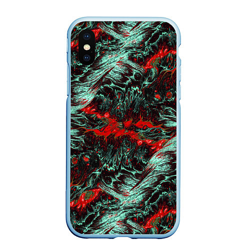 Чехол iPhone XS Max матовый Красно-Белая Вулканическая Лава / 3D-Голубой – фото 1