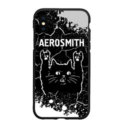 Чехол iPhone XS Max матовый Группа Aerosmith и Рок Кот, цвет: 3D-черный