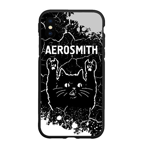 Чехол iPhone XS Max матовый Группа Aerosmith и Рок Кот / 3D-Черный – фото 1