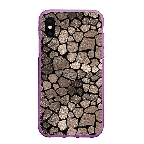 Чехол iPhone XS Max матовый Черно-коричневая текстура камня / 3D-Фиолетовый – фото 1