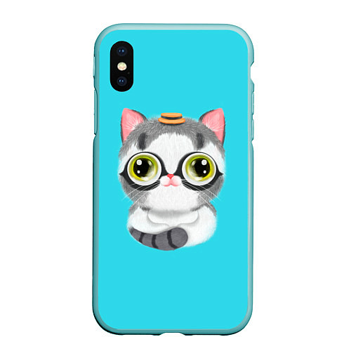 Чехол iPhone XS Max матовый CAT IN A HAT / 3D-Мятный – фото 1