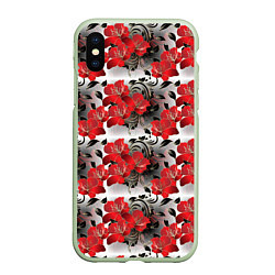 Чехол iPhone XS Max матовый Красные абстрактные цветы
