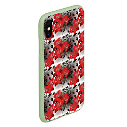 Чехол iPhone XS Max матовый Красные абстрактные цветы, цвет: 3D-салатовый — фото 2