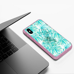 Чехол iPhone XS Max матовый Листья Пальмы Нарисованные Акварелью, цвет: 3D-розовый — фото 2