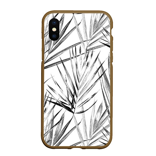 Чехол iPhone XS Max матовый Монохромные Листья Пальм / 3D-Коричневый – фото 1