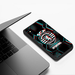 Чехол iPhone XS Max матовый Sporting FC в стиле Glitch на темном фоне, цвет: 3D-черный — фото 2