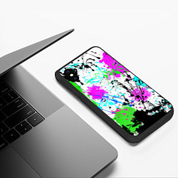 Чехол iPhone XS Max матовый Неоновые разноцветные пятна и брызги красок, цвет: 3D-черный — фото 2