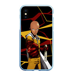 Чехол iPhone XS Max матовый One Punch Man - Сайтама-аниме, цвет: 3D-голубой