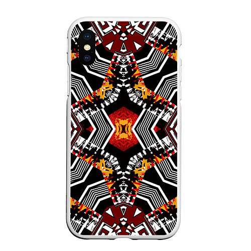 Чехол iPhone XS Max матовый Арабский орнамент в красно -желто-черных тонах / 3D-Белый – фото 1