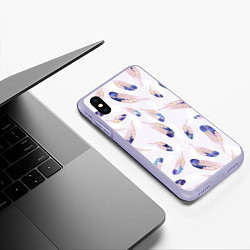 Чехол iPhone XS Max матовый Разноцветные Падающие Перья, цвет: 3D-светло-сиреневый — фото 2