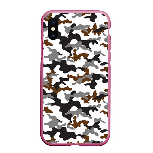 Чехол iPhone XS Max матовый Камуфляж Чёрно-Белый Camouflage Black-White / 3D-Малиновый – фото 1