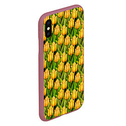 Чехол iPhone XS Max матовый Желтые тюльпаны паттерн, цвет: 3D-малиновый — фото 2