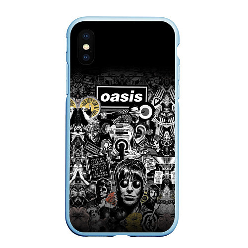 Чехол iPhone XS Max матовый Большой принт группы OASIS / 3D-Голубой – фото 1