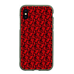 Чехол iPhone XS Max матовый Красные психоделический смайлы, цвет: 3D-темно-зеленый