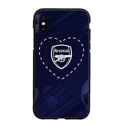 Чехол iPhone XS Max матовый Лого Arsenal в сердечке на фоне мячей, цвет: 3D-черный