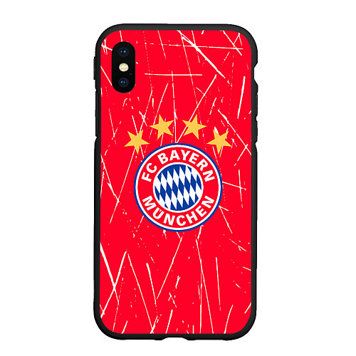 Чехол iPhone XS Max матовый Bayern munchen белые царапины на красном фоне / 3D-Черный – фото 1