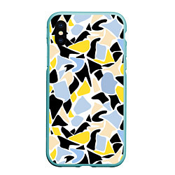 Чехол iPhone XS Max матовый Абстрактный узор в желто-голубых тонах на черном ф, цвет: 3D-мятный