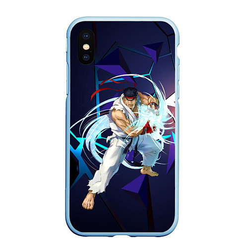 Чехол iPhone XS Max матовый Рю-Street Fighter / 3D-Голубой – фото 1