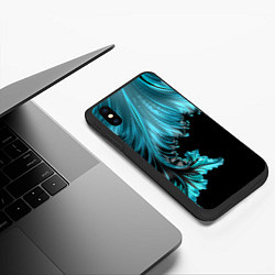 Чехол iPhone XS Max матовый Черный с голубым неоновый фрактал Ледяная абстракц, цвет: 3D-черный — фото 2
