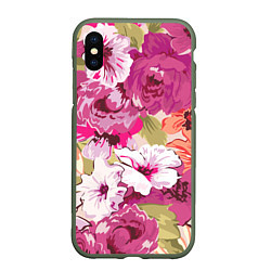 Чехол iPhone XS Max матовый Красочный цветочный паттерн Лето Fashion trend 202, цвет: 3D-темно-зеленый