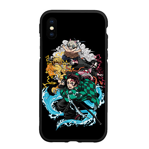 Чехол iPhone XS Max матовый КЛИНОК,РАССЕКАЮЩИЙ ДЕМОНОВ Kimetsu no Yaiba / 3D-Черный – фото 1