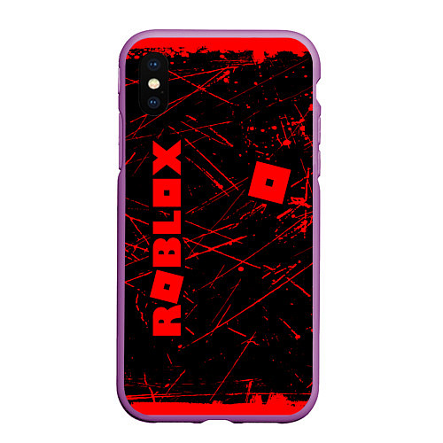 Чехол iPhone XS Max матовый ROBLOX красный логотип / 3D-Фиолетовый – фото 1