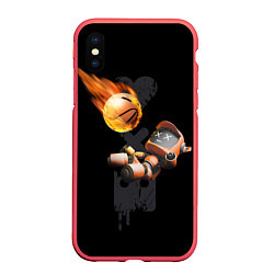 Чехол iPhone XS Max матовый Горящий мяч и падающий робот, цвет: 3D-красный