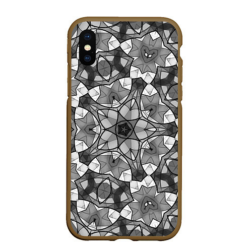 Чехол iPhone XS Max матовый Черно-белый геометрический мозаичный узор / 3D-Коричневый – фото 1
