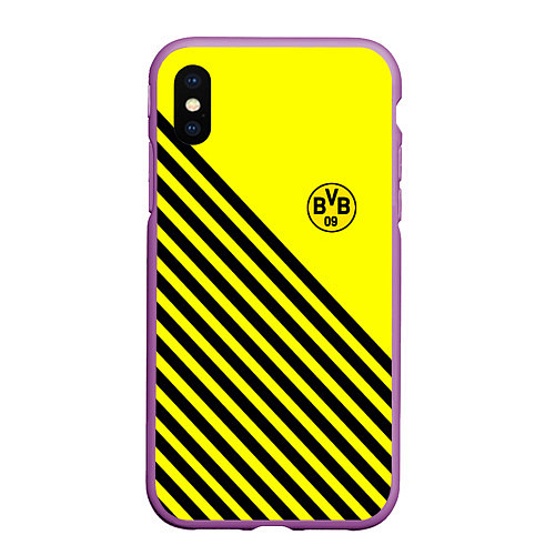 Чехол iPhone XS Max матовый Borussia черные полосы / 3D-Фиолетовый – фото 1